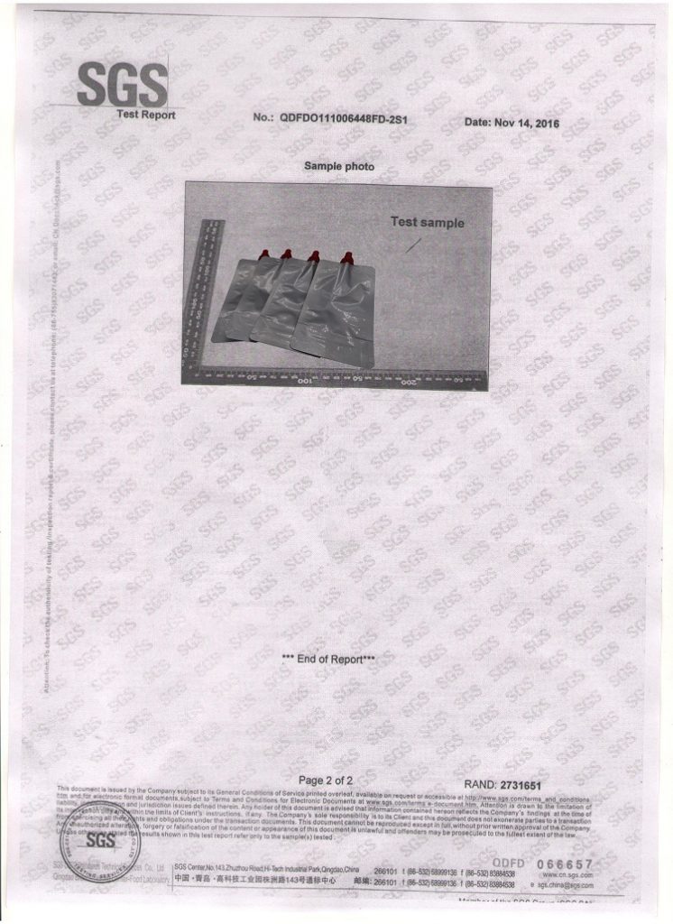 SGS Test on spout bag under FDA regulations Page2