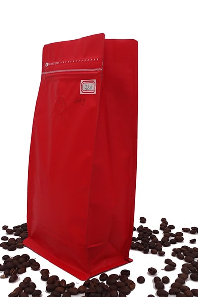 454gr red block bottom coffee bag with degassing valve