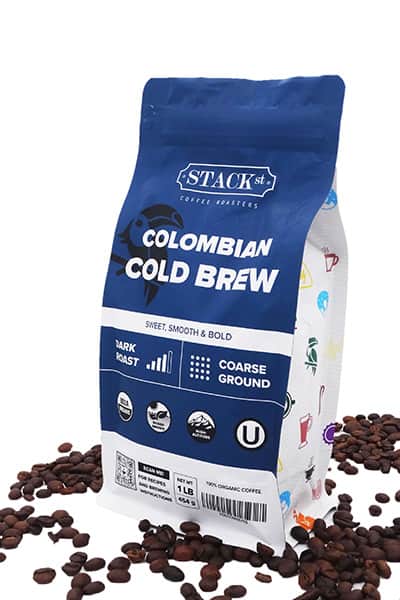 16oz barrier foil square bottom Colombian Cold Brew coffee pouch