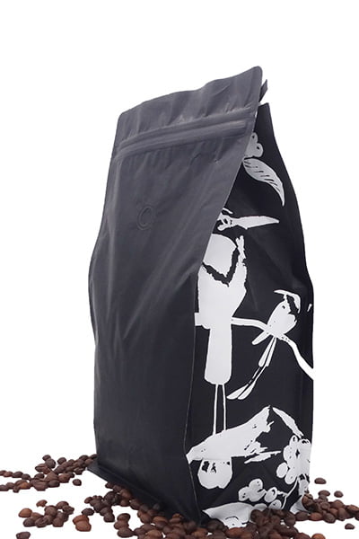1800grams matte black box bottom coffee bag with easy-tear zipper